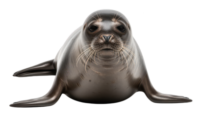 Close-up Portrait of a Harbor Seal on White Background