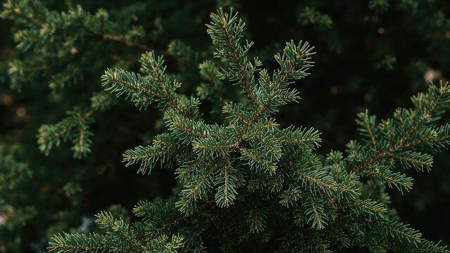 Green pine tree branches in close-up, with the number 73.