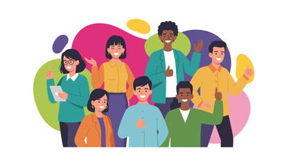 Happy diverse professionals smiling and giving thumbs up symbolizing successful teamwork and unity