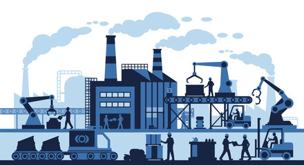 Industrial factory operations illustration automation machinery and production logistics