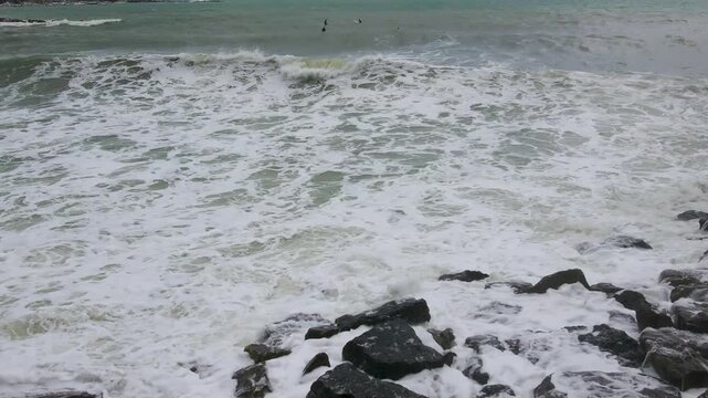 Storm in ligurian sea , in San Terenzo in the beach of venere Azzurra