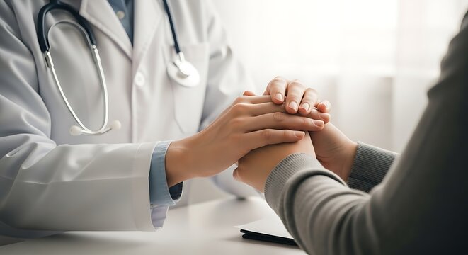 A comforting doctor holding a patients hands in a gesture of support and empathy, creating a sense of trust and reassurance during consultation - Powered by Adobe