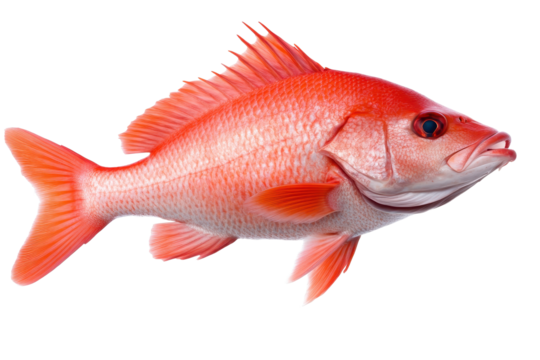 Bright red snapper fish captured isolated against a transparent background showcasing its vibrant colors and intricate details