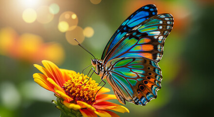 Obraz premium butterfly on flower with beautiful bokeh light background