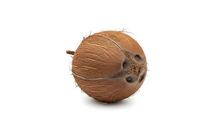 Whole Brown Coconut with Three Eyes Isolated on White