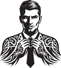 Stylish Black and White Portrait of a Man in a Suit with Intrica