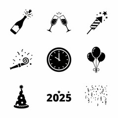 New Year 2025 Celebration Party Elements Vector Set