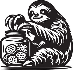 Obraz premium A cute sloth reaching into a jar of cookies, adorable black and
