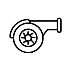 Stylized graphic illustration of a single turbocharger in black outline