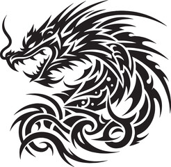 Intricate Black Dragon Silhouette Illustration: A Powerful and S