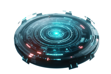 Futuristic radar interface design showcasing glowing elements and circular patterns in a high-tech setting