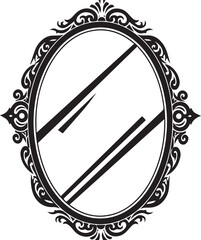 Ornate oval mirror with tribal inspired frame pattern black illu