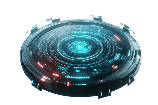 Futuristic radar interface design showcasing glowing elements and circular patterns in a high-tech setting