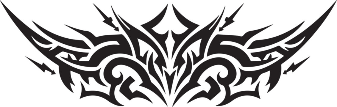 Abstract black tribal pattern with sharp edges on white backgrou