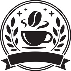 Emblematic coffee cup with bean and laurel wreath illustration