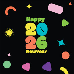 Happy New Year 2026 Retro Pop Art Design