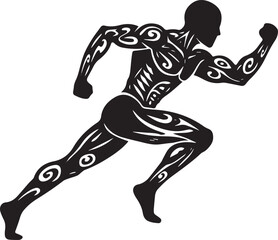 Obraz premium Dynamic athletic figure stylized with tribal tattoos in a racing