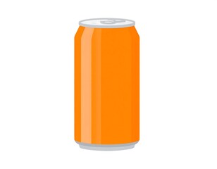 A bright orange aluminum can is isolated on a white background, reflecting light softly