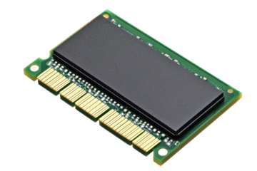 RAM memory module isolated on a transparent background displaying the intricate details of its electronic components and connections for technology enthusiasts and computer builders