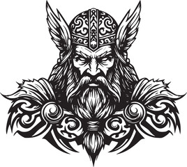 Intricate linework depicts a majestic Norse deity, evoking ancie