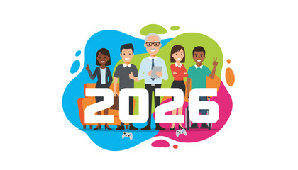 Diverse corporate team illustration for 2026 planning featuring accessibility and leisure