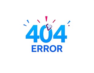 A bold blue 404 error message with a fractured diamond on a white background