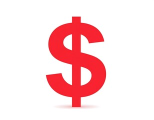 Obraz premium A bold, red dollar sign with a shadow, isolated on a clean, white background