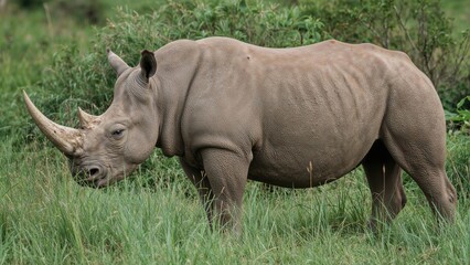 Naklejka premium Rhinoceros in grassland, wildlife, nature, animal conservation.