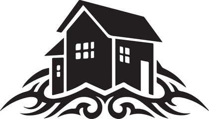 Stylized dwelling with tribal accent conveying real estate repre