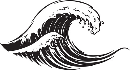 Stylized monochrome rendition of ocean waves with bold flowing l
