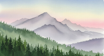 illustration of mountains with fog