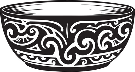 Stylized black and white bowl with unique tribal tattoo patterns