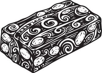 Monochrome nougat block with swirling patterns etching print ill