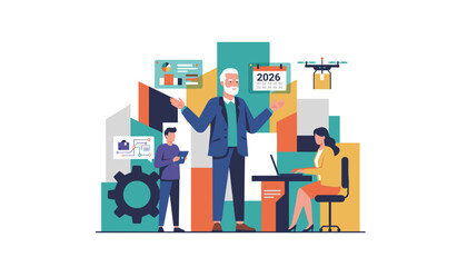 Business team planning future strategy for 2026 using data leadership and emerging technology