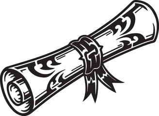 Monochrome graduation scroll icon with tribal-inspired embellish