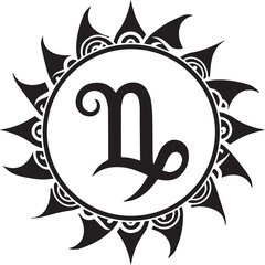 Unique Capricorn Zodiac Sign Tribal Tattoo Design Isolated on Wh