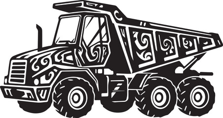 Stylized Dump Truck Illustration with Intricate Swirl Patterns o