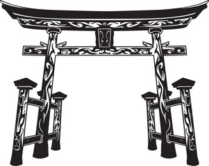 Stylized Tori Gate with Tribal Tattoo Art Elements on an Isolate