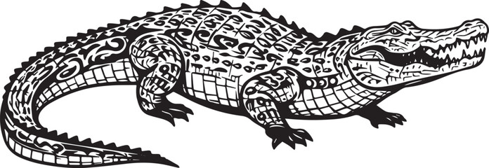 Ornate crocodile artwork featuring intricate tribal-inspired pat