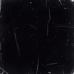 Grungy black background with white scratches and dust particles creating a distressed vintage texture overlay for graphic design projects