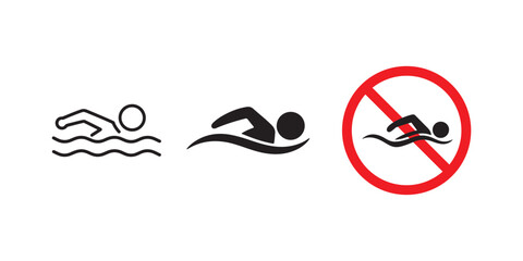  swimming and no swimming signs. swimming and prohibition sign for no swimming icons reflecting swimming facility for hotel, athlete, race, sport, exercise, activity, bathe etc concept. vector. 