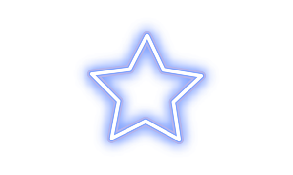 Blue neon star sign. Glowing vibrant neon light. Bright illuminated sign on transparent background. Modern glowing effect. Digital neon art elements PNG

