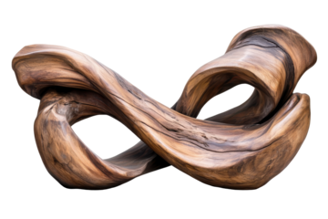 Twisted natural wood sculpture form showcasing elegant curves and intricate design in a serene indoor setting