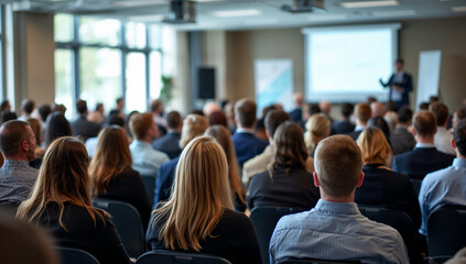Fototapeta premium Professional audience engaged in a corporate presentation setting