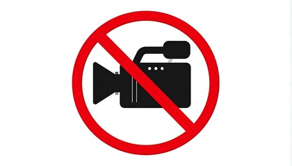 Black video camera silhouette inside red circle with diagonal slash, symbolizing prohibition of video recording.