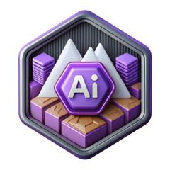 3d adobe illustrator logo badge with geometric landscape isolated on transparent background
