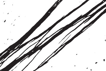 Abstract Black Ink Streaks with Splatter on White Background