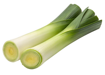 leeks isolated on transparent white background clipping path