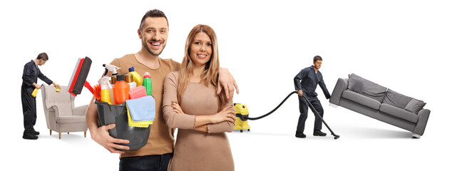 Young couple hiring a home cleaning service