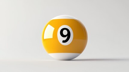 A vibrant nine ball isolated on white background, a classic billiard game element